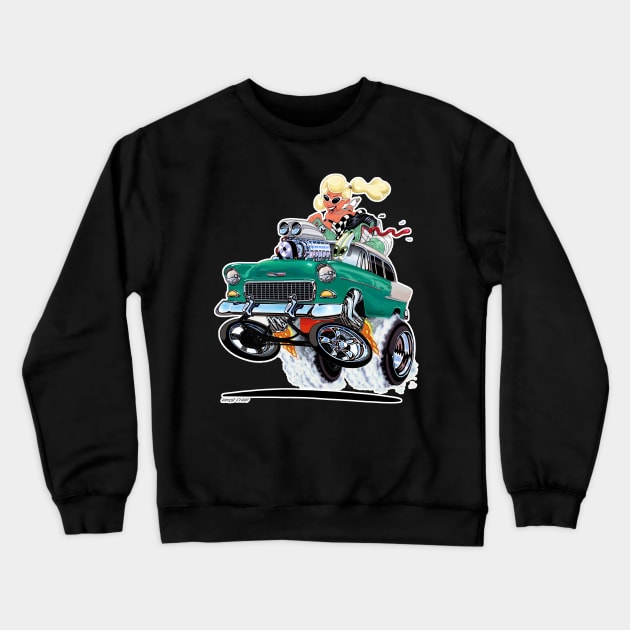 HIGH FIVE'n 1955 Chevy Aqua Crewneck Sweatshirt by vincecrain